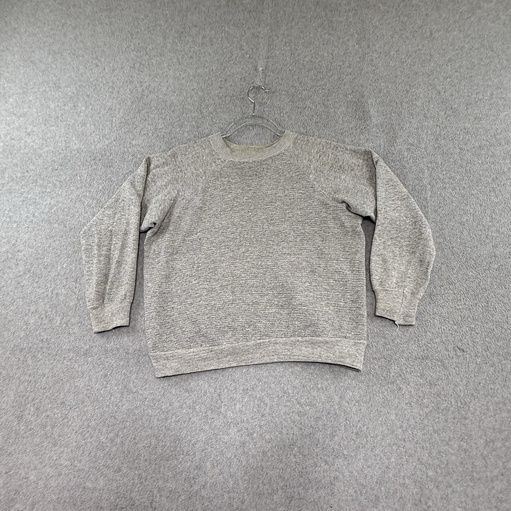 Vintage 70s 80s Streetwear Men's Medium Gray Raglan Sweatshirt Black USA 20x21